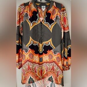 Ivy Jane Boho Paisley Print Tunic in Black and Orange